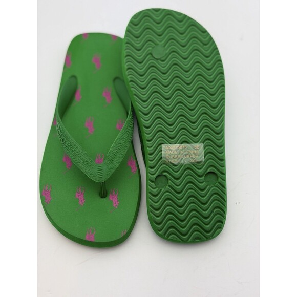 Polo Ralph Lauren Flip Flops Green Pink Pony Logo Thong Sandals Size 5 NWOT main image 5